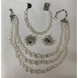 Vintage Aurora Borealis Crystal Bead Necklace Earrings Bracelet READ DESCRIPTION